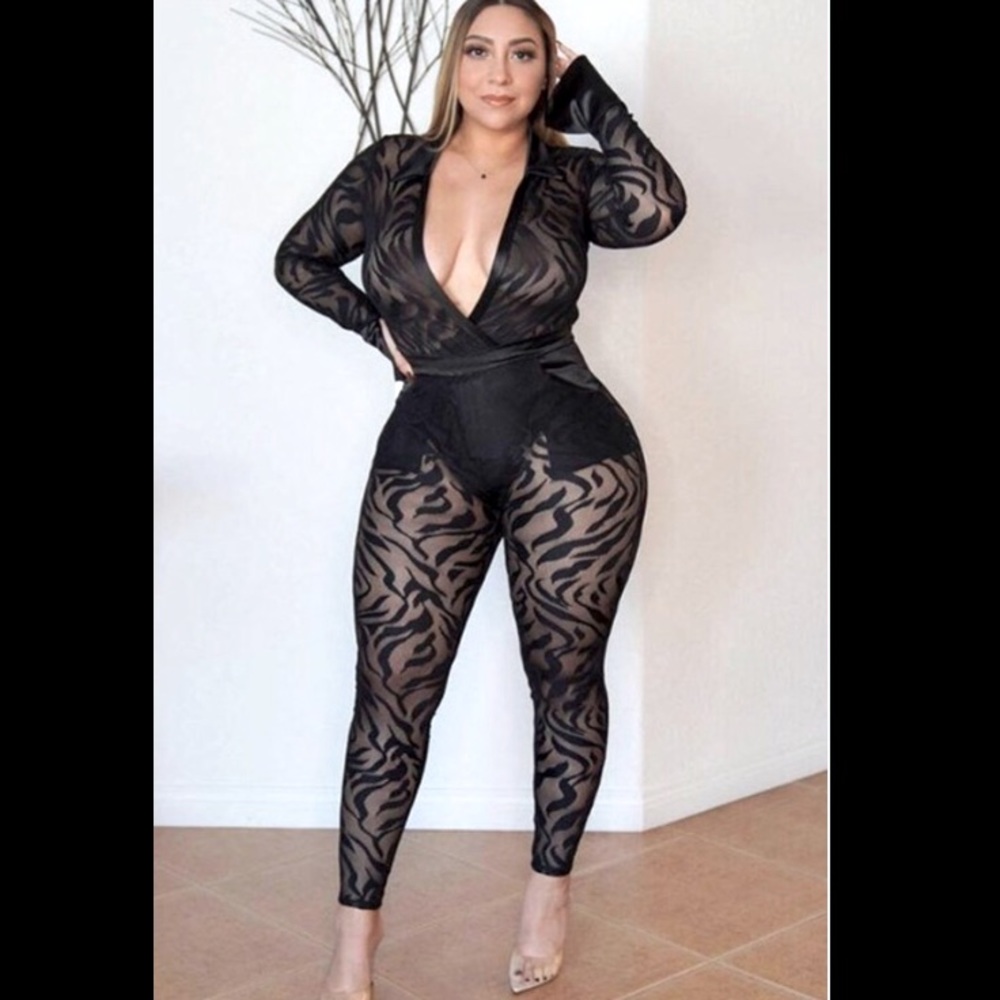 Black striped and sheer romper